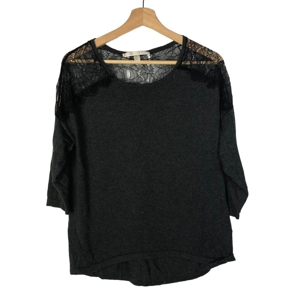 LC Lauren Conrad Dark Gray Lace Shoulder Knit Sweater S